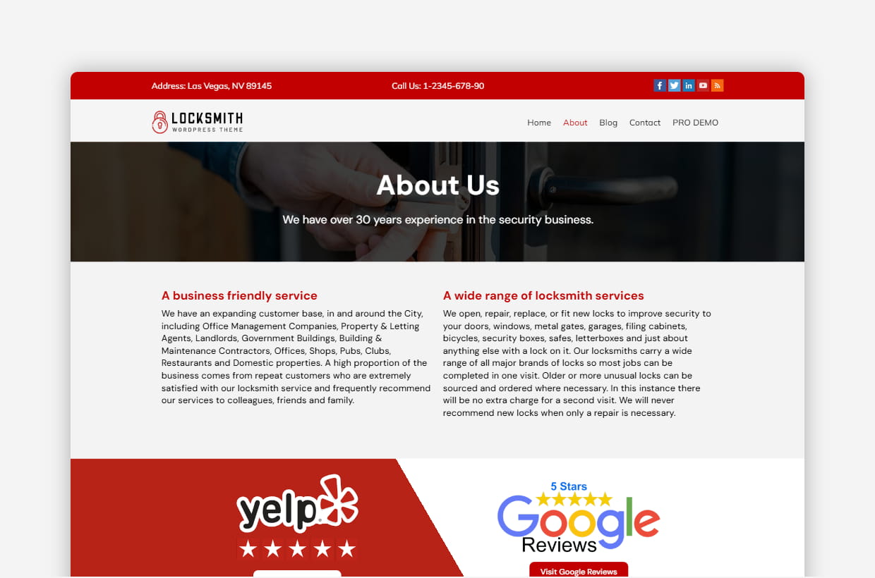 Free Locksmith WordPress Template