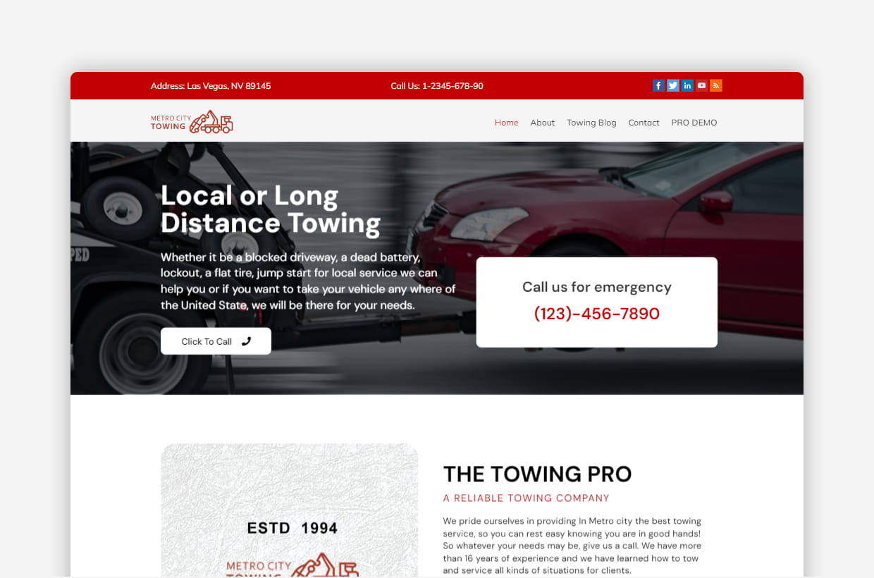 Free Towing Company WordPress Theme