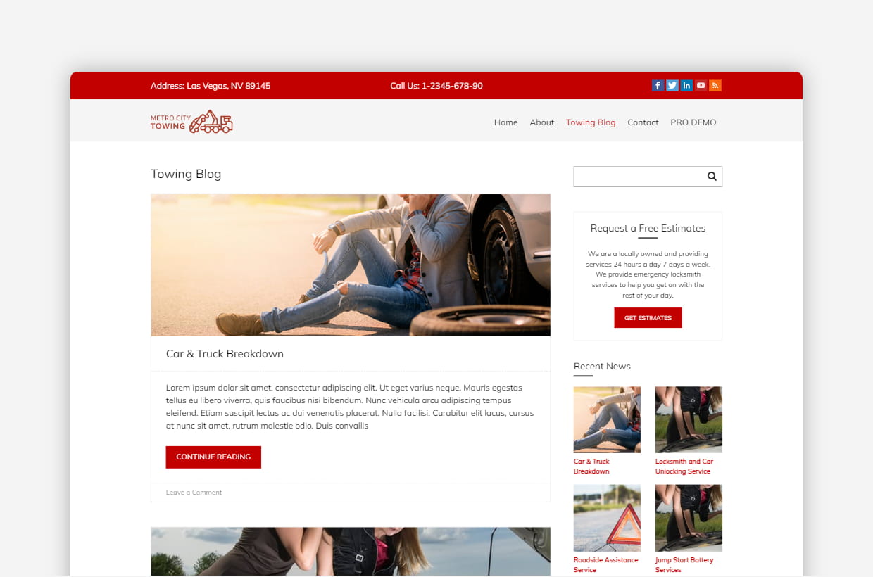 Free Towing Company WordPress Template