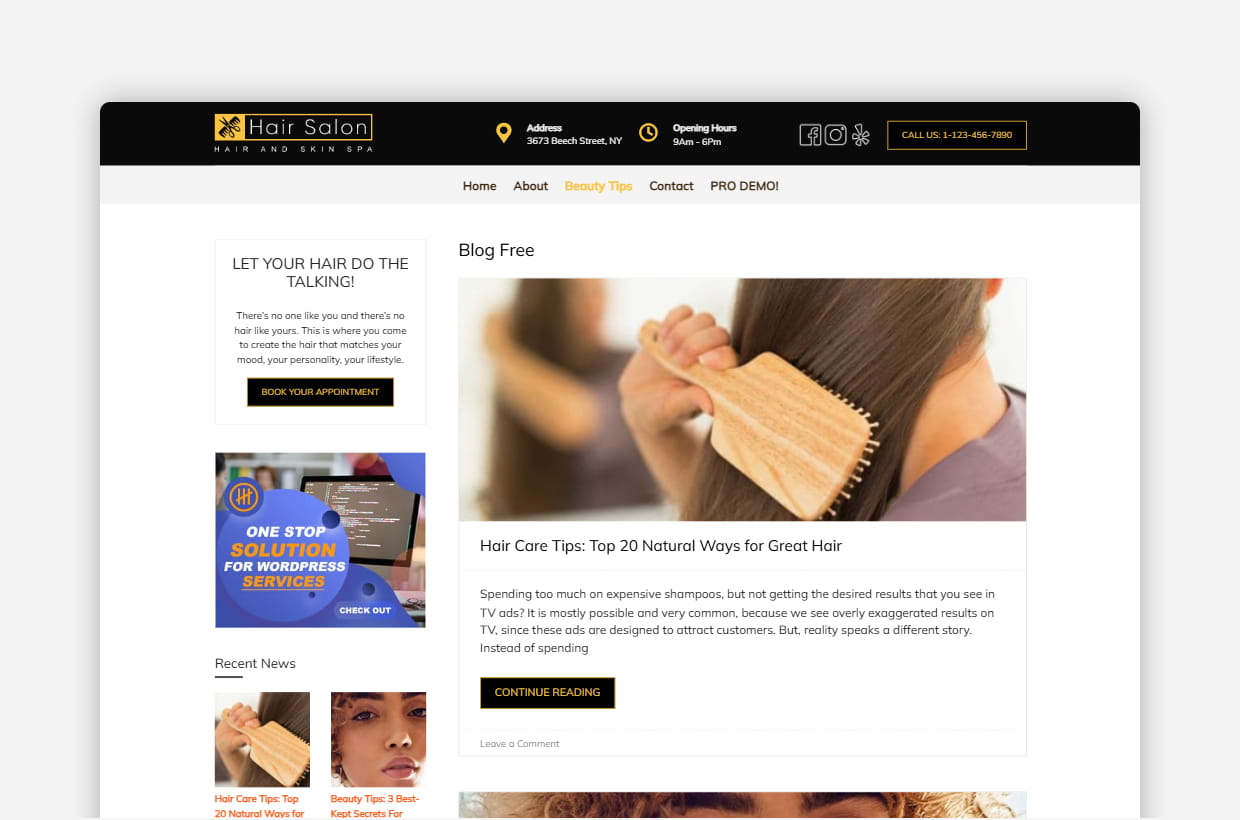 Free Hair Salon WP Template