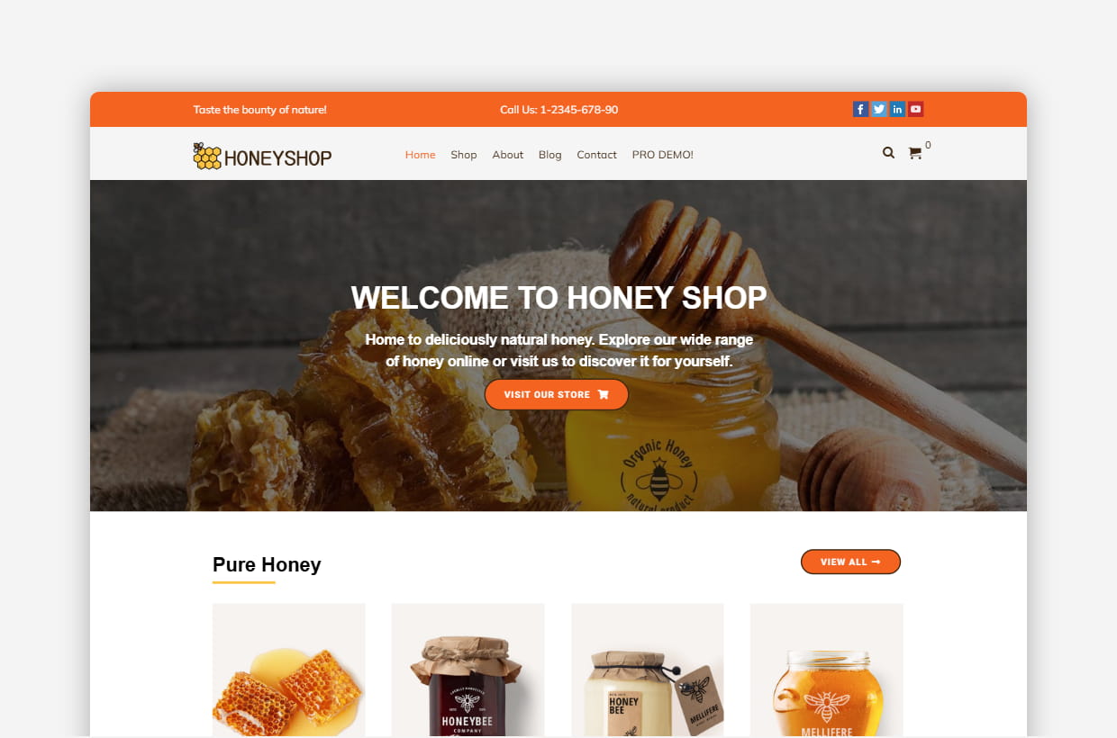 Best Free Honey Shop WP Website Theme