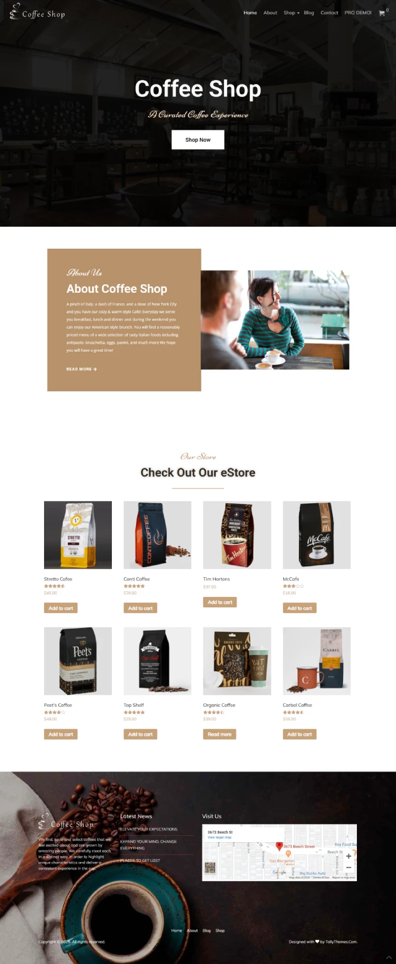 Coffee Shop Free WordPress Template Home Page