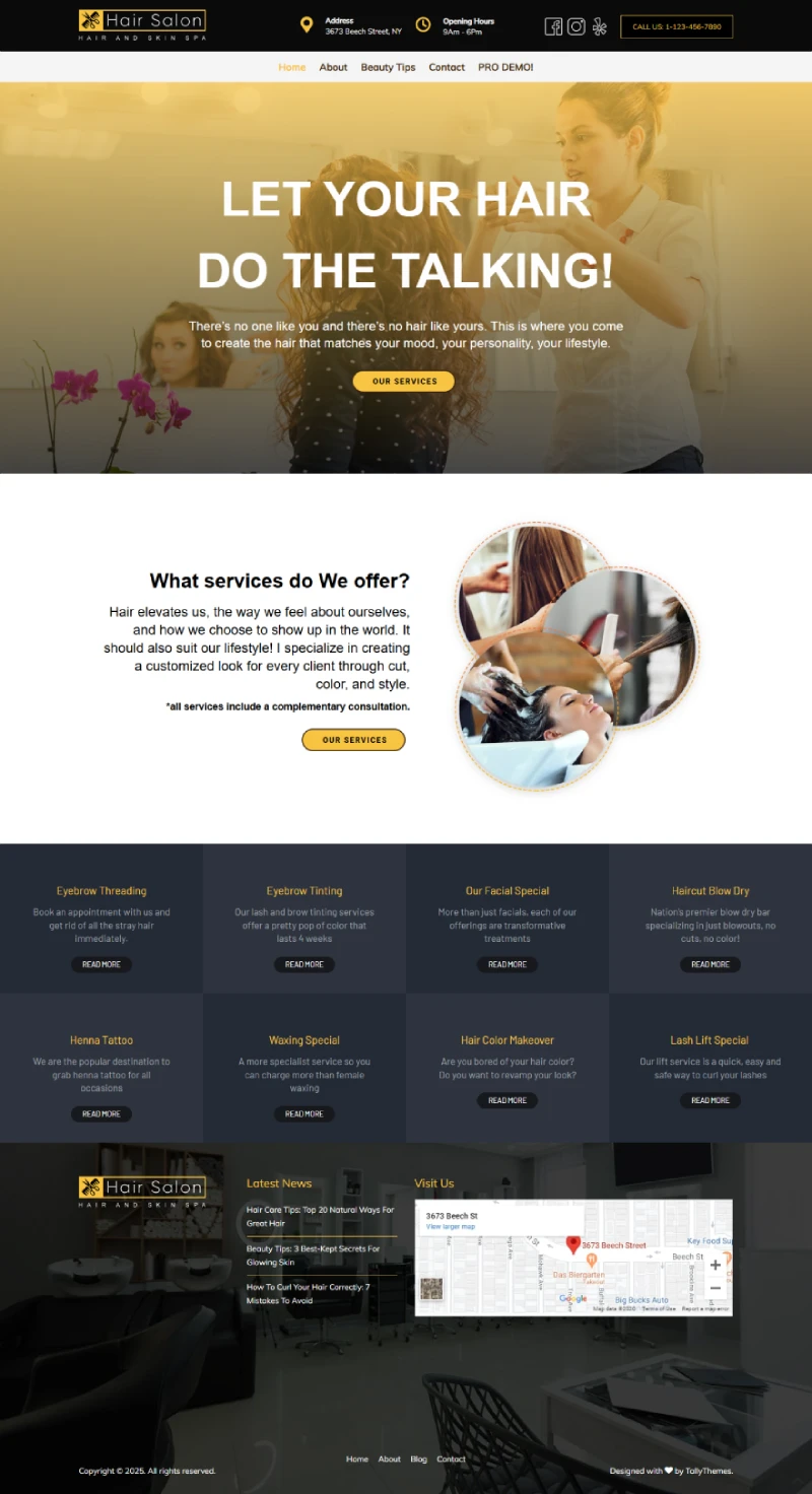 HairSalon Free WordPress Template Home Page