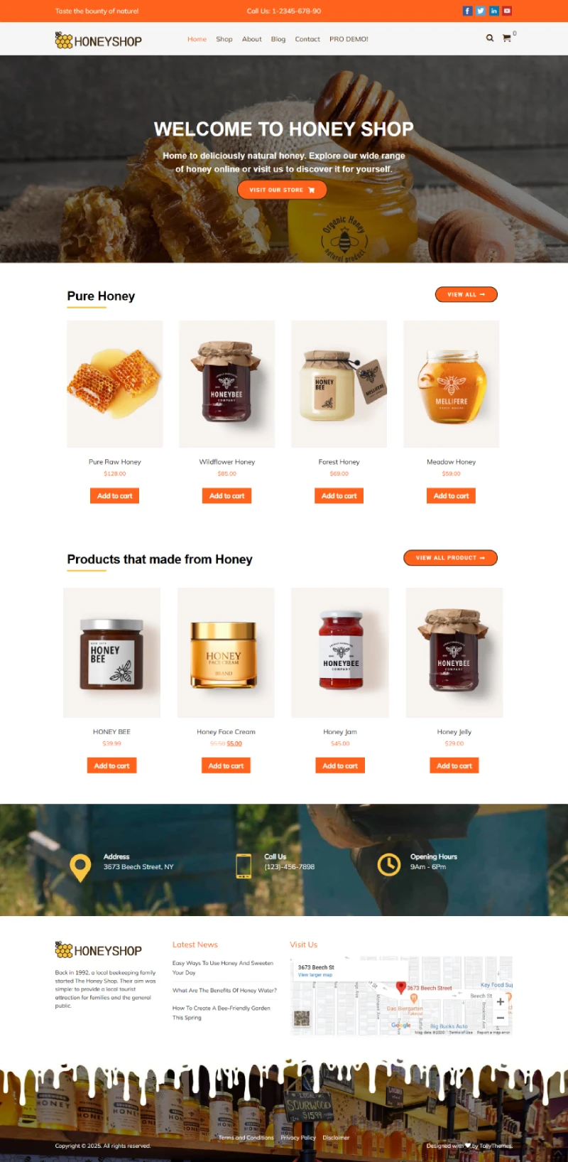 HoneyShop Free WordPress Template Home Page