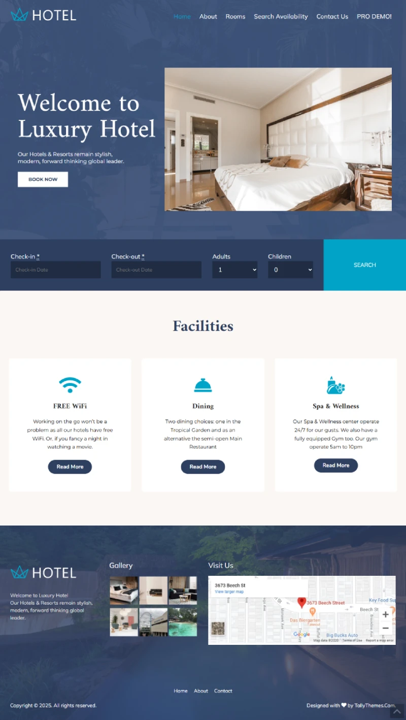 Hotel Free WordPress Template Home Page