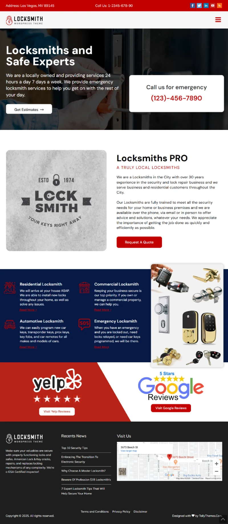 Locksmith Free WordPress Template Home Page