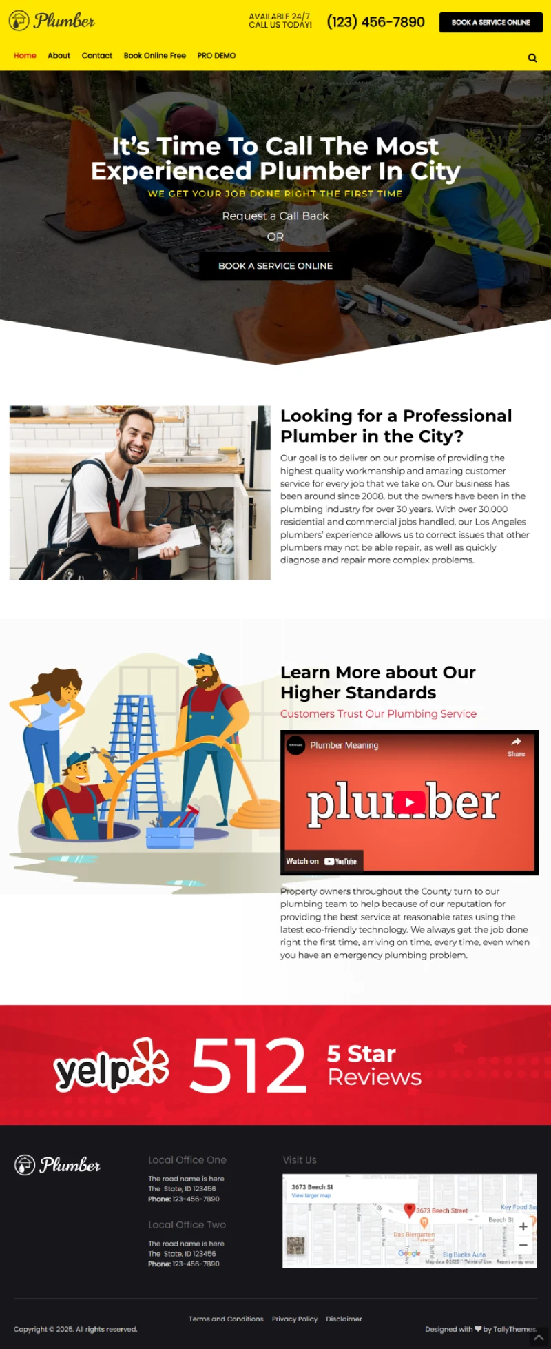 Plumber Free WordPress Template Home Page