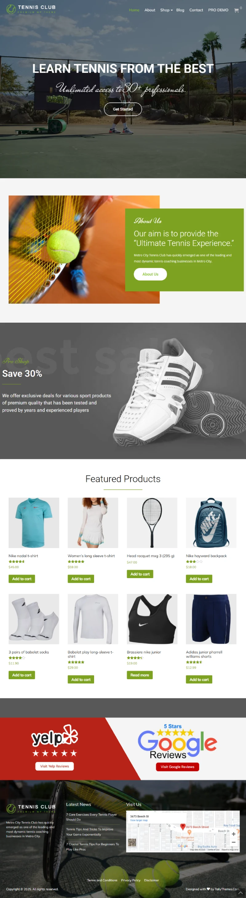 Tennis club Free WordPress Template Home Page