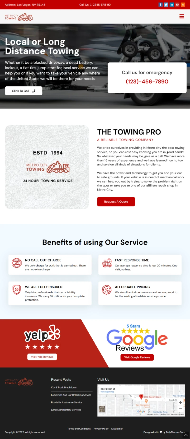 Towing Free WordPress Template Home Page