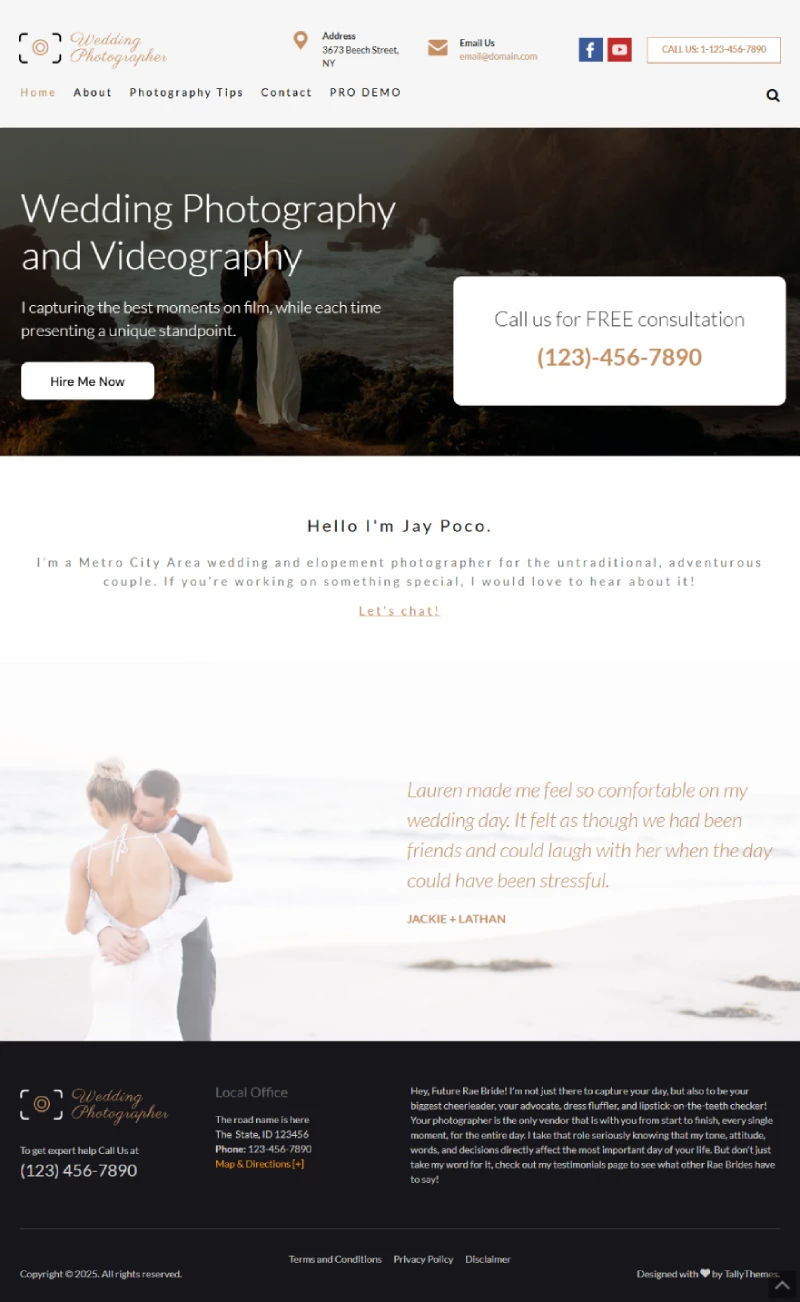 Wedding Photographer Free WordPress Template Home Page