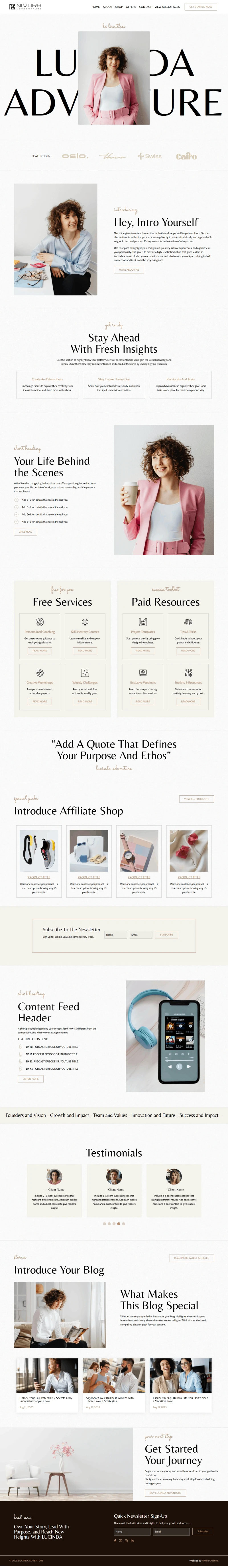Lucinda WordPress Template Home Page