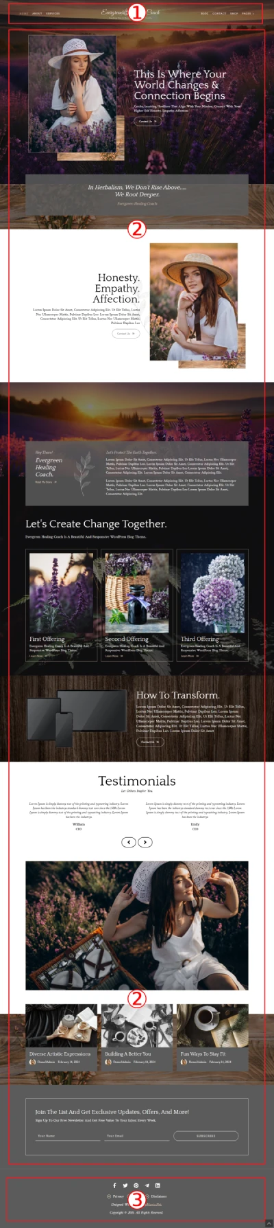 Evergreen Healing Coach WordPress Theme Documentation