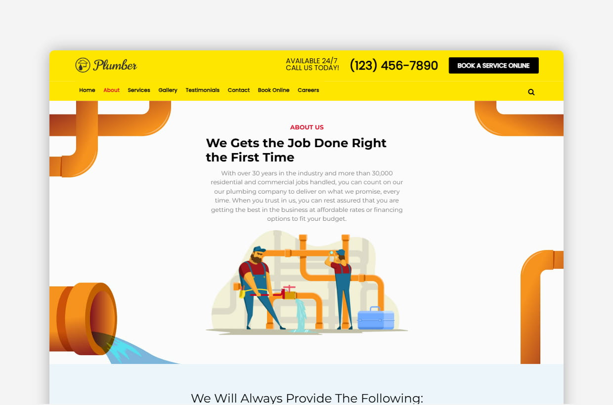 premium plumber wp theme