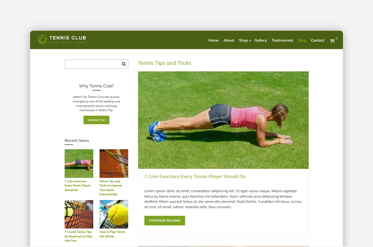 premium tennis store wp theme