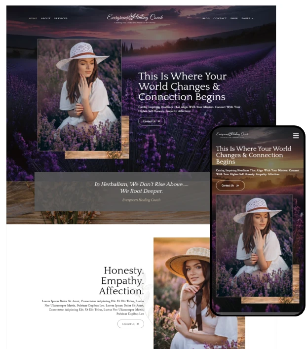 Evergreen Healing Coach Kajabi Website Template