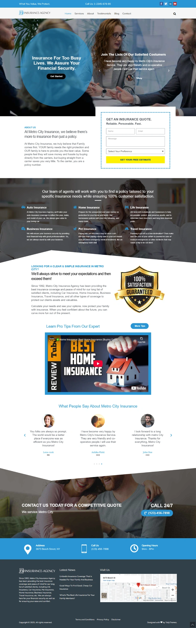 Insurance Agency Pro WordPress Template Home Page