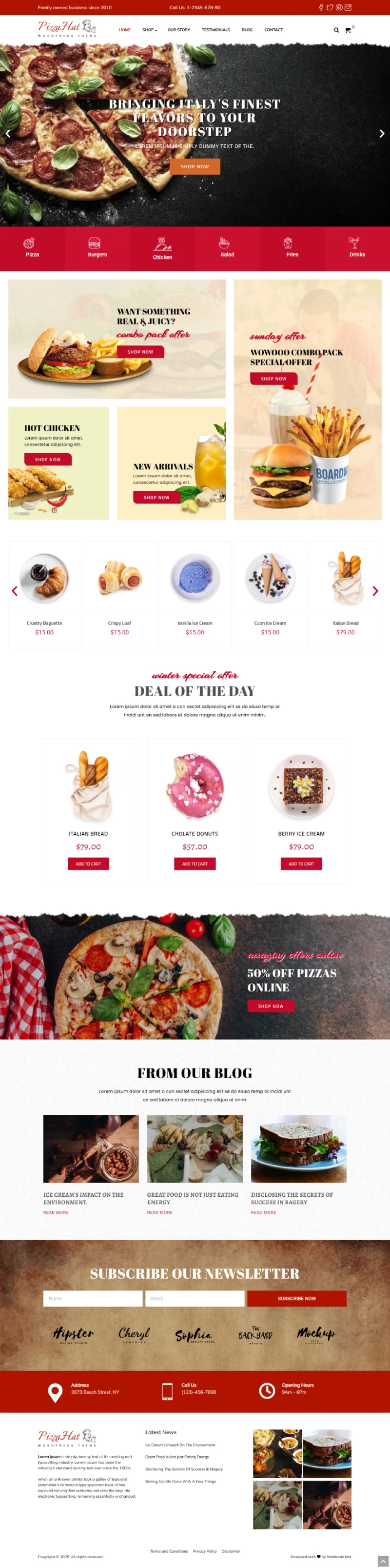 PizzaHat WordPress Template Home Page