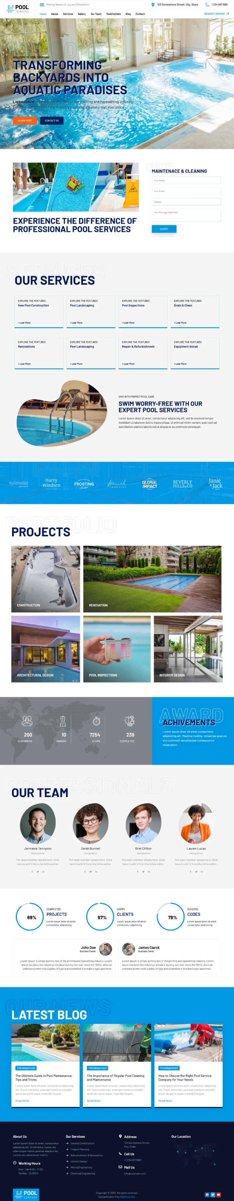 Pool Company WordPress Template Home Page