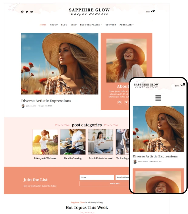 Fashion Blog WordPress Theme: Sapphire Glow