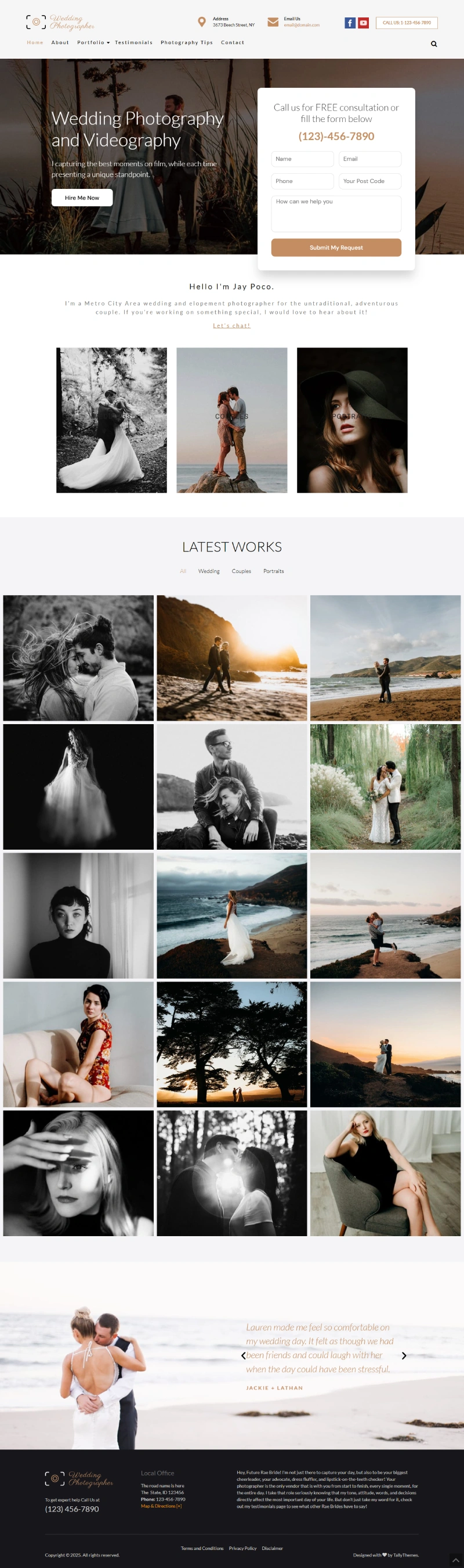WeddingPhotographer Pro WordPress Template Home Page